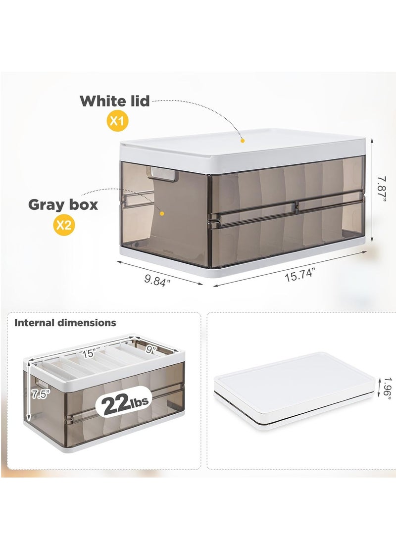 Collapsible Storage Bins with Lids for Organizing, Stackable Storage Box with Handle Folding, Plastic Containers for Clothes, Toy and Books  - Image 5