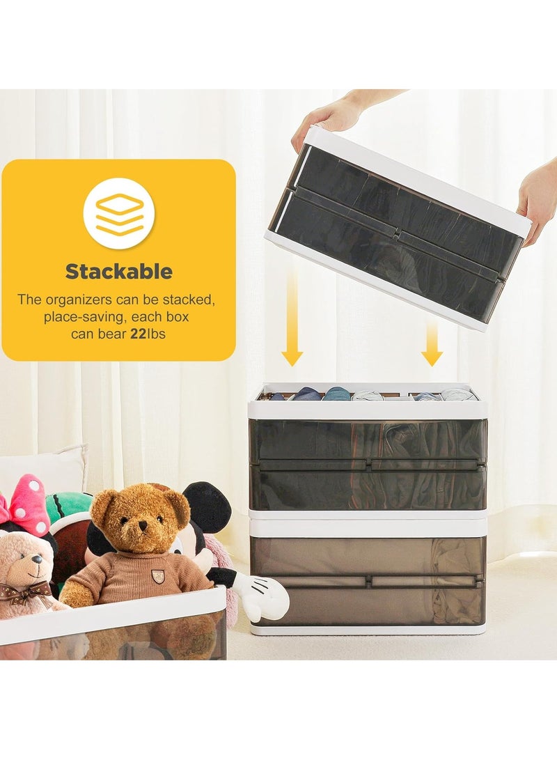 Collapsible Storage Bins with Lids for Organizing, Stackable Storage Box with Handle Folding, Plastic Containers for Clothes, Toy and Books  - Image 3