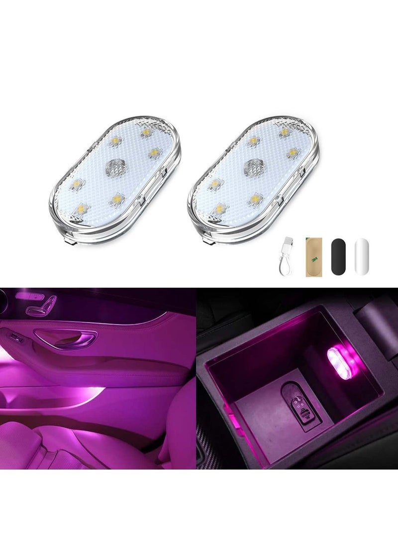 MUNTAQI Car LED Lights, Interior Portable Small Incar LED Touch Lights with 6 Bright LED Lamp Beads, USB Rechargeable Lighting Light Car Emergency Light (Purple Light) - Image 1