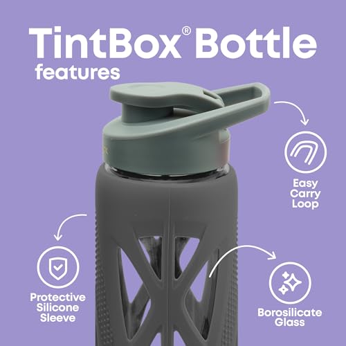 TintBox Borosilicate Glass Water Bottle with Silicone Sleeve | as seen on Shark Tank | perfect for Office, Home, Fridge, Gym, Travel | BPA Free | Lightning Grey | 750ml - Image 3