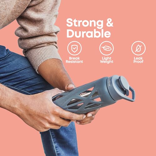TintBox Borosilicate Glass Water Bottle with Silicone Sleeve | as seen on Shark Tank | perfect for Office, Home, Fridge, Gym, Travel | BPA Free | Lightning Grey | 750ml - Image 4