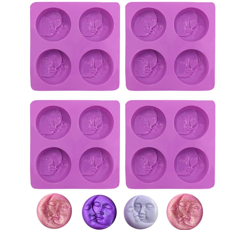 DDlife 4 Pcs 4 Cavity Sun  Moon Face Soap MoldsSun  Moon Silicone Soap MoldsSilicone Soap Mold for DIY Resin Making Purple