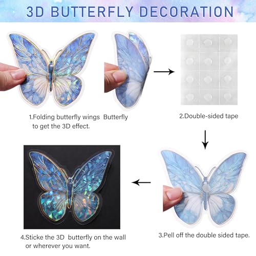 RAINBOW WSK 50 PCs Butterfly Wall Decor Cute Fairy Butterflies Wall Stickers 3D Butterflies for Birthday Cake Wedding Party Craft Room Decor Removable DIY Wall Decals sm- (Blue) - Image 5