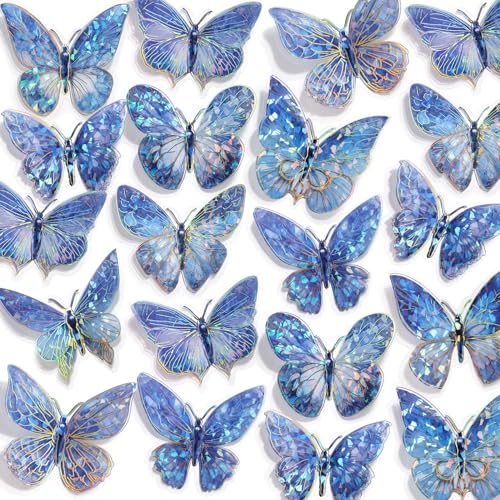 RAINBOW WSK 50 PCs Butterfly Wall Decor Cute Fairy Butterflies Wall Stickers 3D Butterflies for Birthday Cake Wedding Party Craft Room Decor Removable DIY Wall Decals sm- (Blue) - Image 1