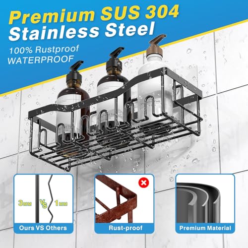 EUDELE Adhesive Shower Caddy, 5 Pack Rustproof Stainless Steel Bath Organizers With Large Capacity, No Drilling Shelves for Bathroom Storage & Home Decor - Image 5