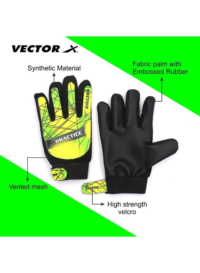 Vector X Practice Goalkeeper Gloves – Durable Football Gloves with Superior Grip, Breathable Mesh & Cushioning for Training & Matches, Black-Green, Size 7 - Image 2