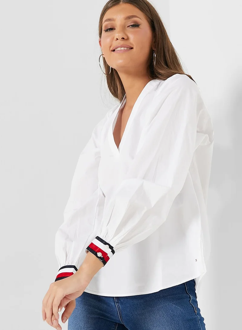 TOMMY HILFIGER V-Neck Stripe Detail Top