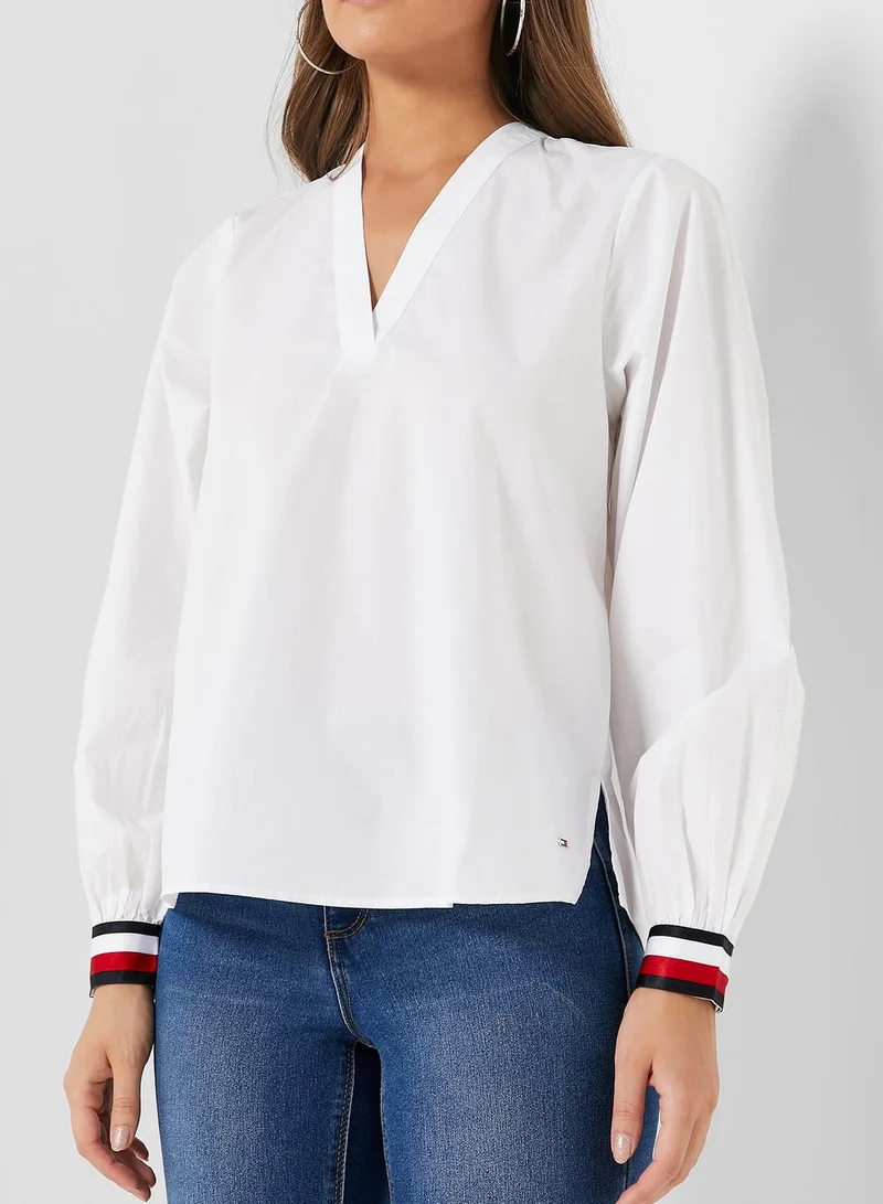 TOMMY HILFIGER V-Neck Stripe Detail Top