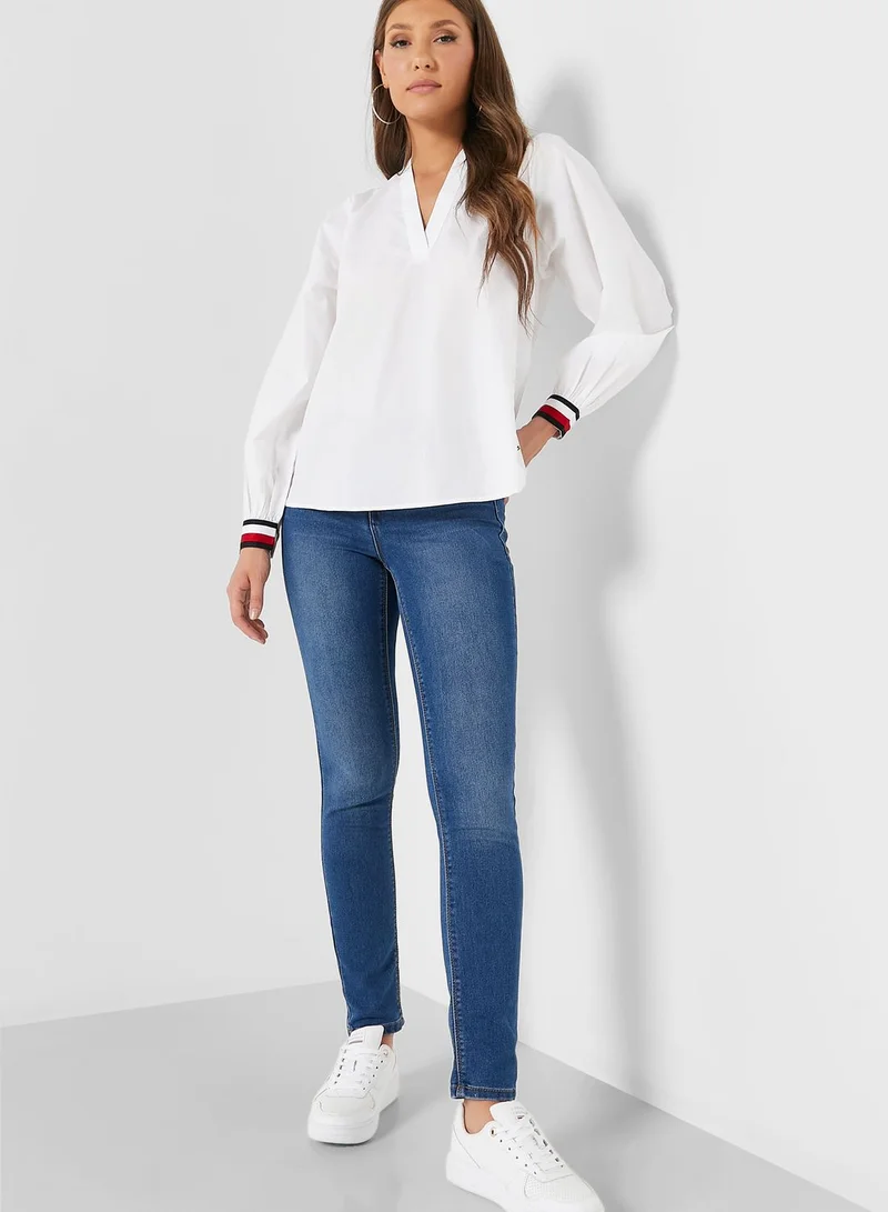 TOMMY HILFIGER V-Neck Stripe Detail Top