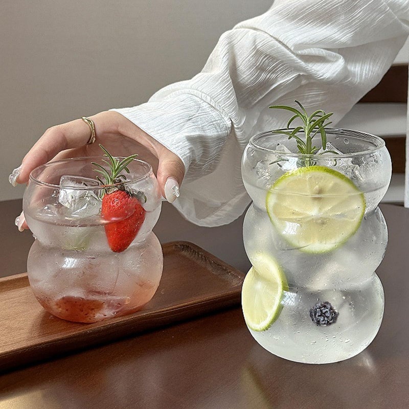 Dxmimer Ribbed Glassware Water Tumbler, Wave Bubble Glasses Tumbler, Aesthetic Ripple Glass Tumbler,Cute Glass Tumbler for Iced Coffee Juice Drink Milk Tea,Beer, Coctailï¼ˆBig Wave - Big Mouthï¼‰ - Image 3