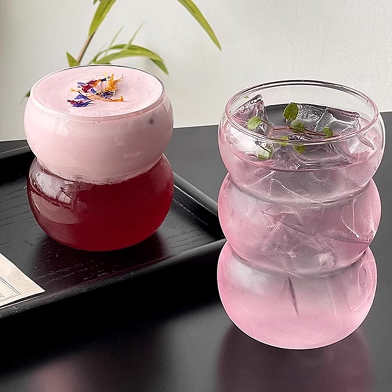 Dxmimer Ribbed Glassware Water Tumbler, Wave Bubble Glasses Tumbler, Aesthetic Ripple Glass Tumbler,Cute Glass Tumbler for Iced Coffee Juice Drink Milk Tea,Beer, Coctailï¼ˆBig Wave - Big Mouthï¼‰ - Image 4