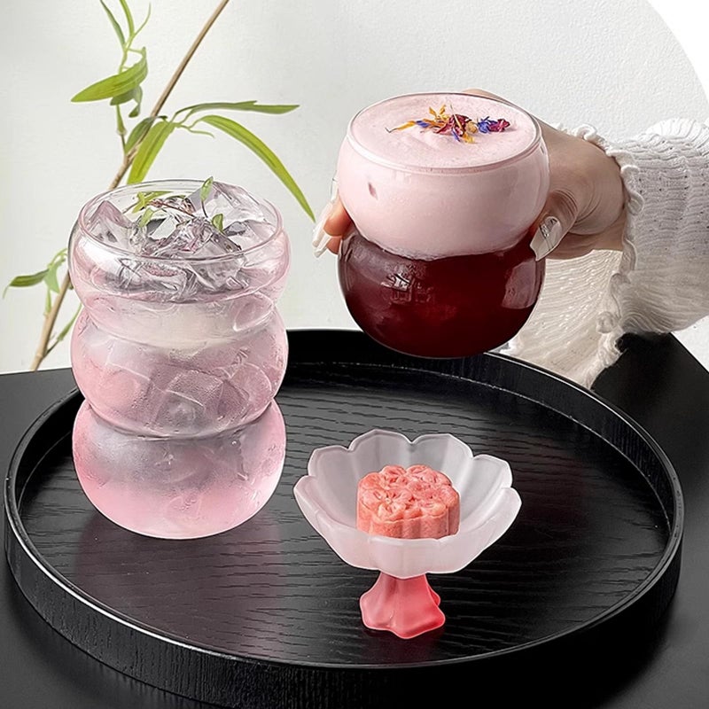 Dxmimer Ribbed Glassware Water Tumbler, Wave Bubble Glasses Tumbler, Aesthetic Ripple Glass Tumbler,Cute Glass Tumbler for Iced Coffee Juice Drink Milk Tea,Beer, Coctailï¼ˆBig Wave - Big Mouthï¼‰ - Image 5