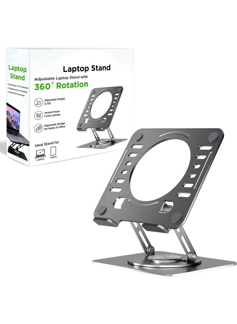 حامل لابتوب وتابلت محمول من الألومنيوم بقاعدة دوارة 360 درجة، قابل للطي والتعديل، تصميم مريح - Image 1