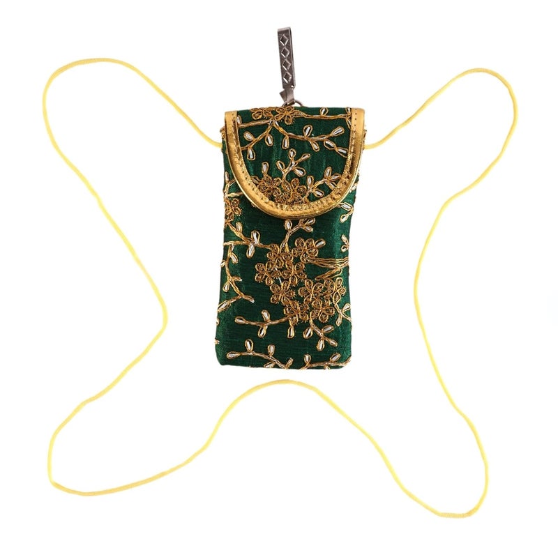 SUMERA WARQ Fancy Embroidered Mobile Pouch Cover for Women Designer Multicolor Handmade Ethnic with Sling & Clip - Image 2
