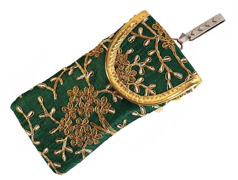 SUMERA WARQ Fancy Embroidered Mobile Pouch Cover for Women Designer Multicolor Handmade Ethnic with Sling & Clip - Image 1