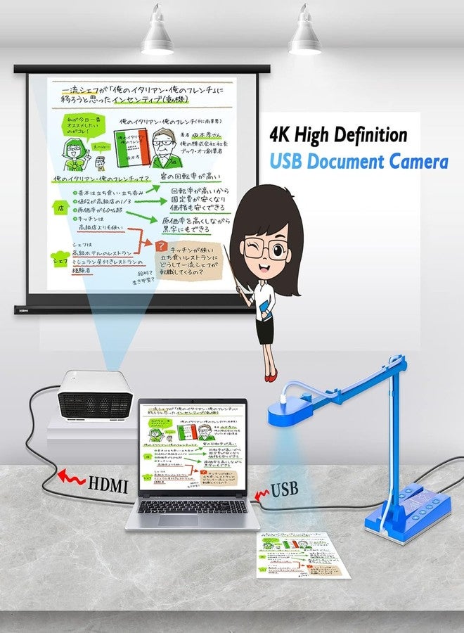 كاميرا TreasLin لتوثيق المستندات، كاميرا USB بدقة 10 ميجابكسل للمعلمين، كاميرا علوية للتعلم عن بعد، عروض تقديمية صفية، دروس فنية، تدريس عبر الإنترنت مع إضاءة LED قابلة للتعديل بزاوية دوران متعددة - Image 5