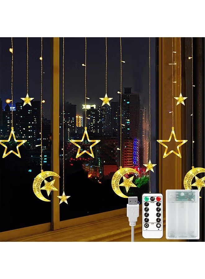 GMORO Ramadan Decorations Star Moon Lights with Remote Control & Battery Case Ramadan Decorations for Home Holiday Ramadan Wedding Party, Warm White - Image 1