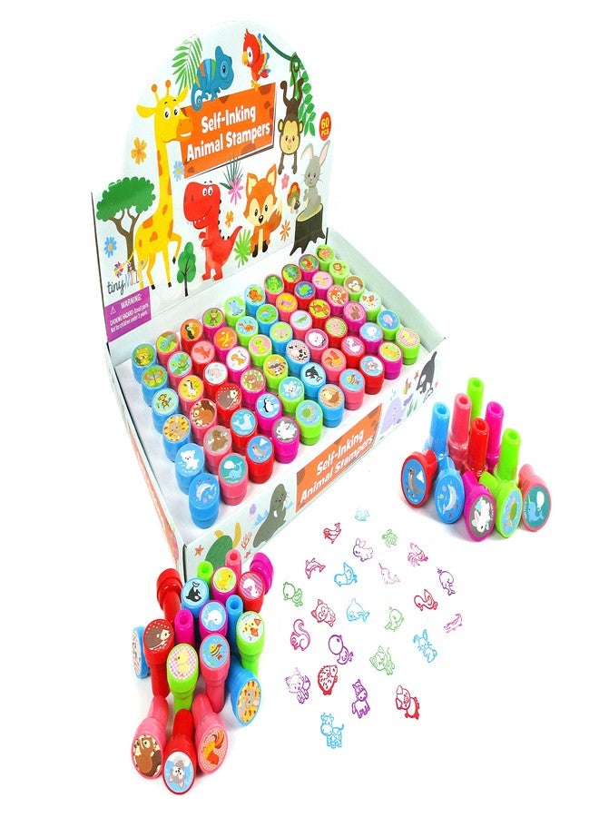 TINYMILLS 60 Pcs Animals Assorted Stampers for Kids with 60 Different Designs Party Favor Goodie Bag Prizes Classroom Rewards Pinata Filler Arts and Crafts for Kids - Image 1
