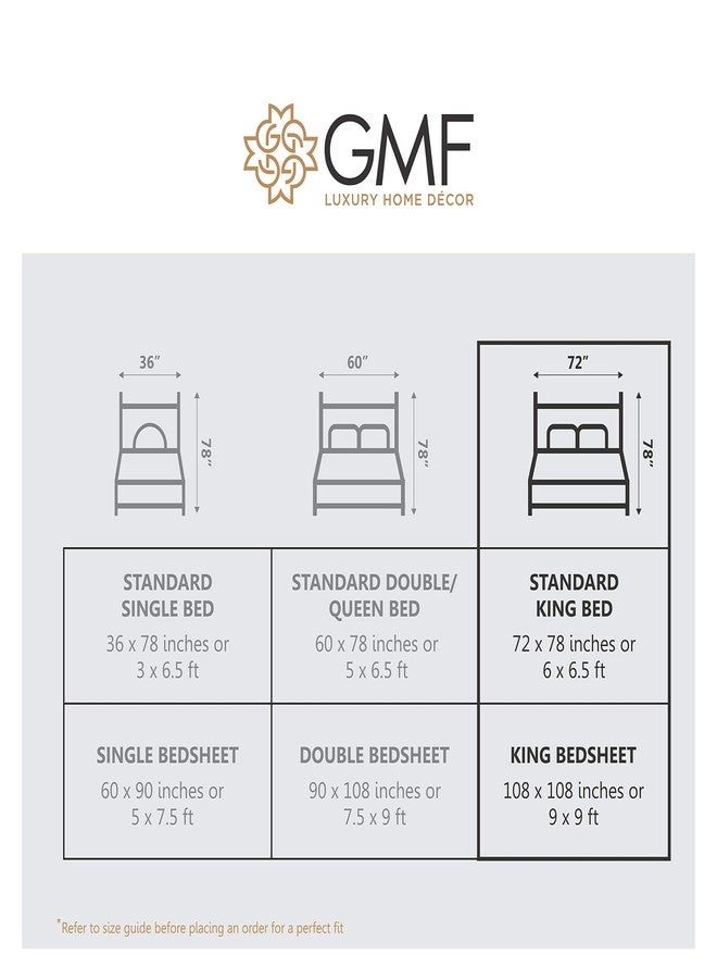 GMF ملاءة سرير قطنية 100% من GM، مقاس كينج، مناسبة للسرير المزدوج | ملاءة سرير قطنية مطبوعة رقميًا 180 خيطًا (108 × 108 بوصة) مع غطاءين للوسائد | ناعمة وخفيفة الوزن، تسمح بمرور الهواء | أبيض، رمادي - Image 4