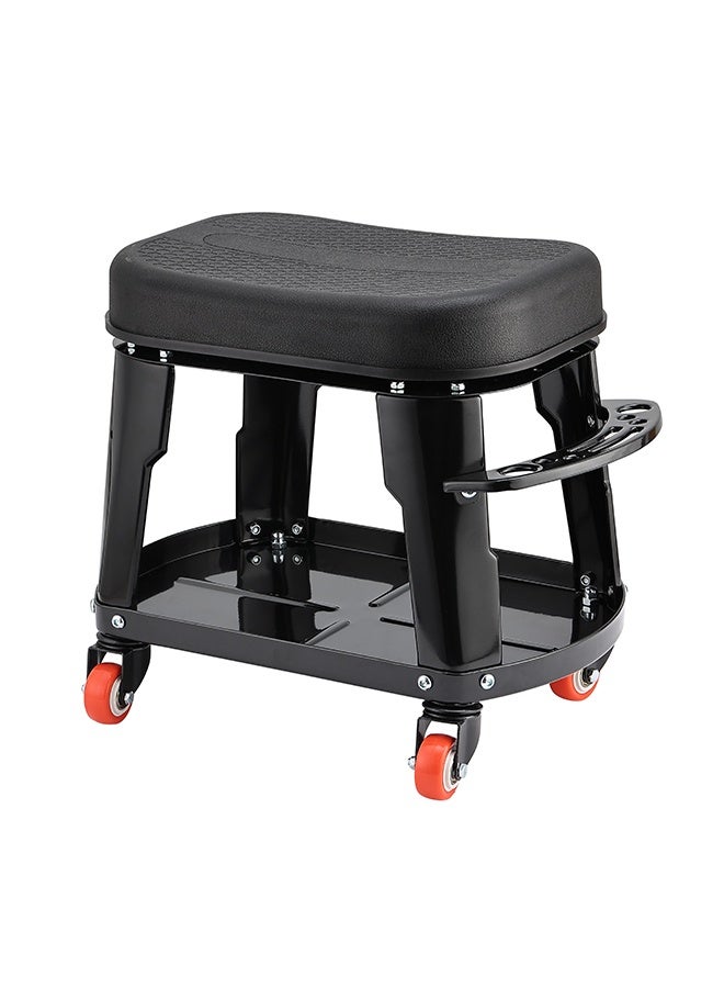 LAWAZIM Garage Mechanic Stool with Storage Tray and Tool Rack - 41.5x27x35cm - Rolling Garage Work Seat with 130kg Capacity and 360° Swivel Caster Wheels - Ideal for Car Detailing, Repairs, Workshops - Image 3