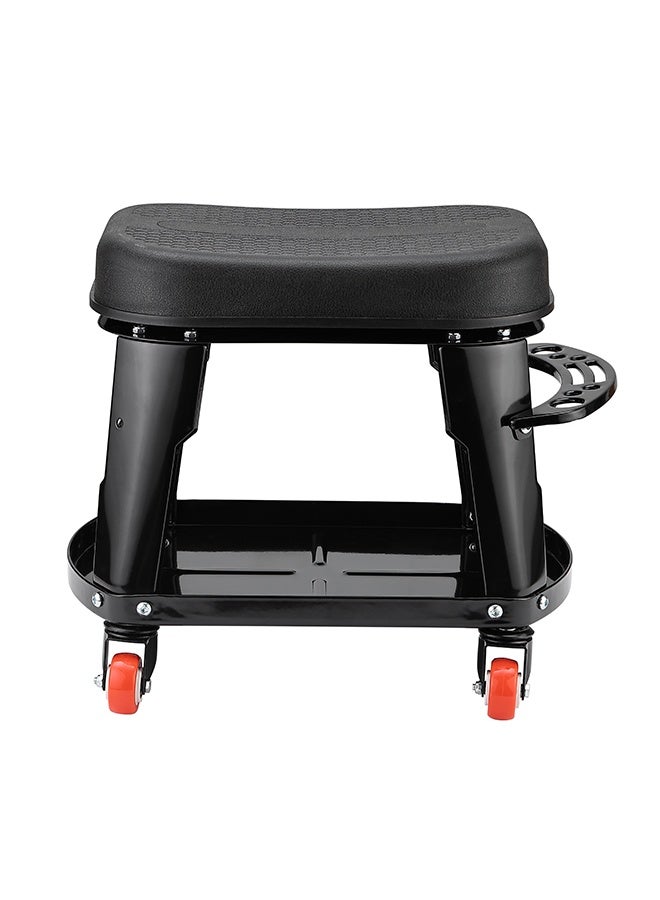 LAWAZIM Garage Mechanic Stool with Storage Tray and Tool Rack - 41.5x27x35cm - Rolling Garage Work Seat with 130kg Capacity and 360° Swivel Caster Wheels - Ideal for Car Detailing, Repairs, Workshops - Image 2