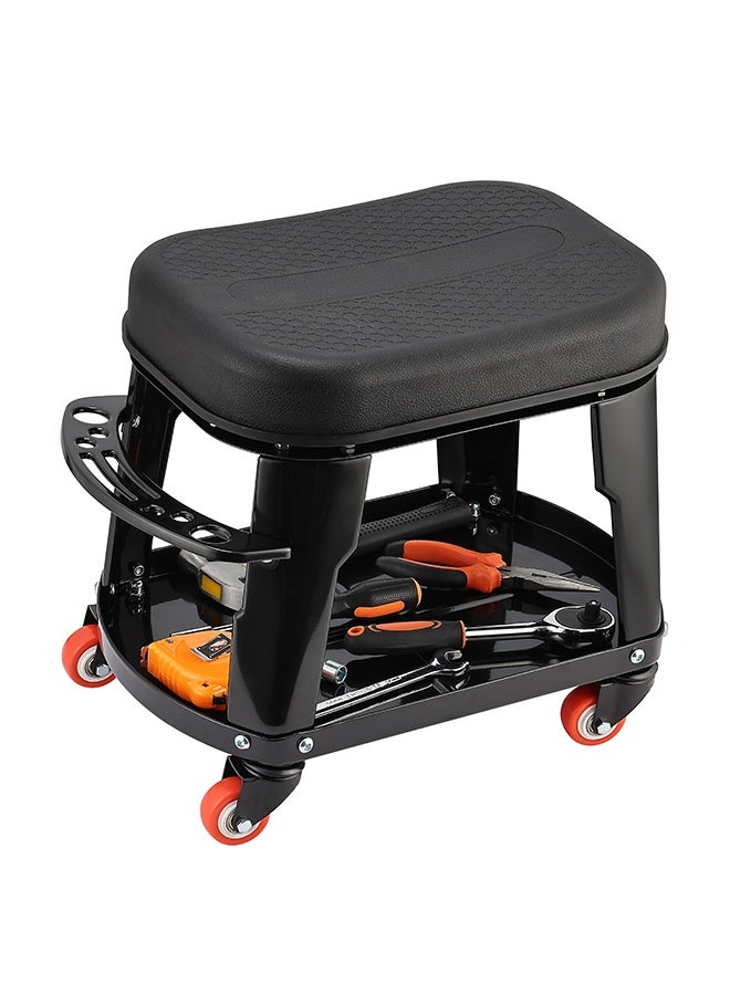 LAWAZIM Garage Mechanic Stool with Storage Tray and Tool Rack - 41.5x27x35cm - Rolling Garage Work Seat with 130kg Capacity and 360° Swivel Caster Wheels - Ideal for Car Detailing, Repairs, Workshops - Image 1