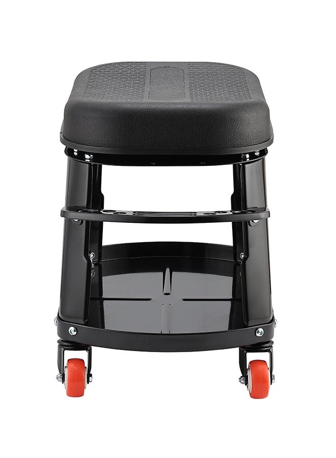 LAWAZIM Garage Mechanic Stool with Storage Tray and Tool Rack - 41.5x27x35cm - Rolling Garage Work Seat with 130kg Capacity and 360° Swivel Caster Wheels - Ideal for Car Detailing, Repairs, Workshops - Image 4