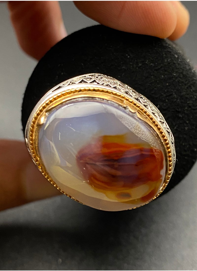 Generic - Men's ring, original natural Yemeni agate, 925 sterling silver, men's rings, Turkish-made, royal, men's gift, luxury sterling silver, rosary, gifts, luxury men's rosary, royal, Yemeni agate, gemstone set, men's rings, rosary sets, gemstones A12 - Image 1