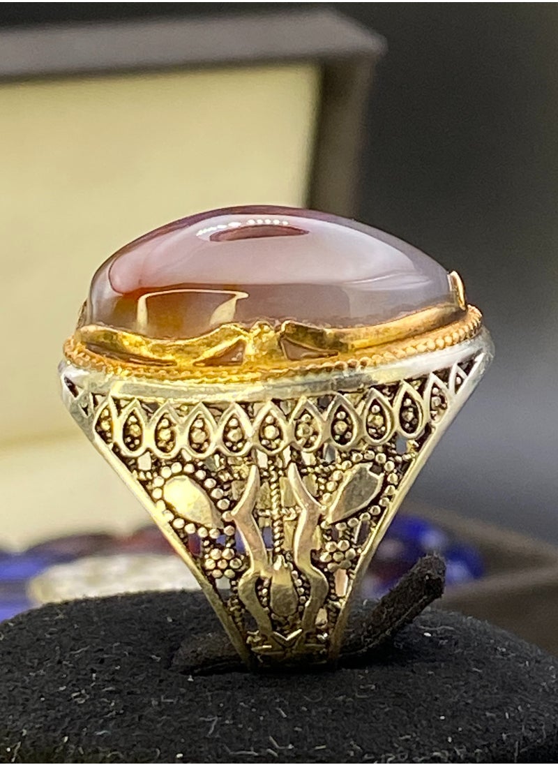 Generic - Men's ring, original natural Yemeni agate, 925 sterling silver, men's rings, Turkish-made, royal, men's gift, luxury sterling silver, rosary, gifts, luxury men's rosary, royal, Yemeni agate, gemstone set, men's rings, rosary sets, gemstones A12 - Image 1