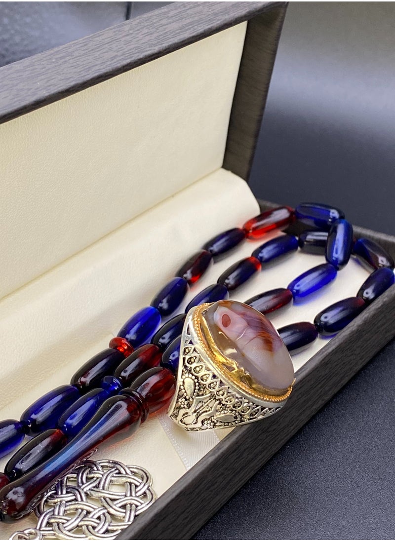 Generic - Men's ring, original natural Yemeni agate, 925 sterling silver, men's rings, Turkish-made, royal, men's gift, luxury sterling silver, rosary, gifts, luxury men's rosary, royal, Yemeni agate, gemstone set, men's rings, rosary sets, gemstones A12 - Image 1
