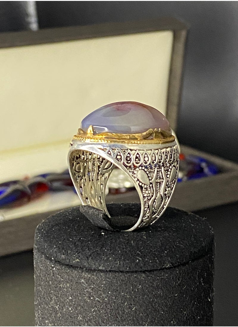 Generic - Men's ring, original natural Yemeni agate, 925 sterling silver, men's rings, Turkish-made, royal, men's gift, luxury sterling silver, rosary, gifts, luxury men's rosary, royal, Yemeni agate, gemstone set, men's rings, rosary sets, gemstones A12 - Image 1