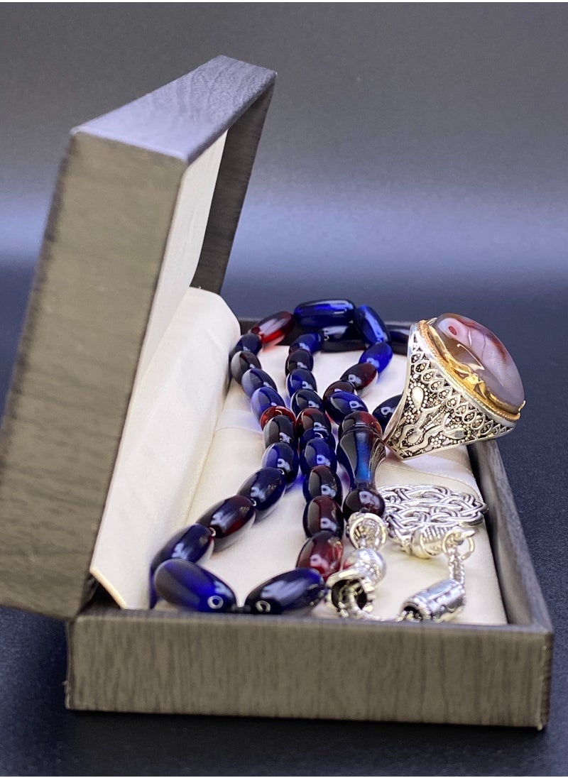 Generic - Men's ring, original natural Yemeni agate, 925 sterling silver, men's rings, Turkish-made, royal, men's gift, luxury sterling silver, rosary, gifts, luxury men's rosary, royal, Yemeni agate, gemstone set, men's rings, rosary sets, gemstones A12 - Image 1