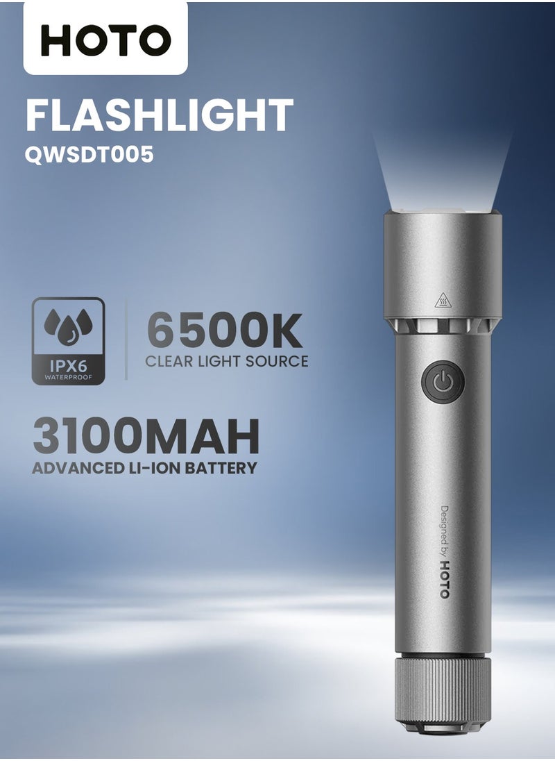 HOTO High Brightness Flashlight, 2300lm Beam, IP68 Waterproof, Dual Power, Emergency Use – QWSDT005  - Image 2