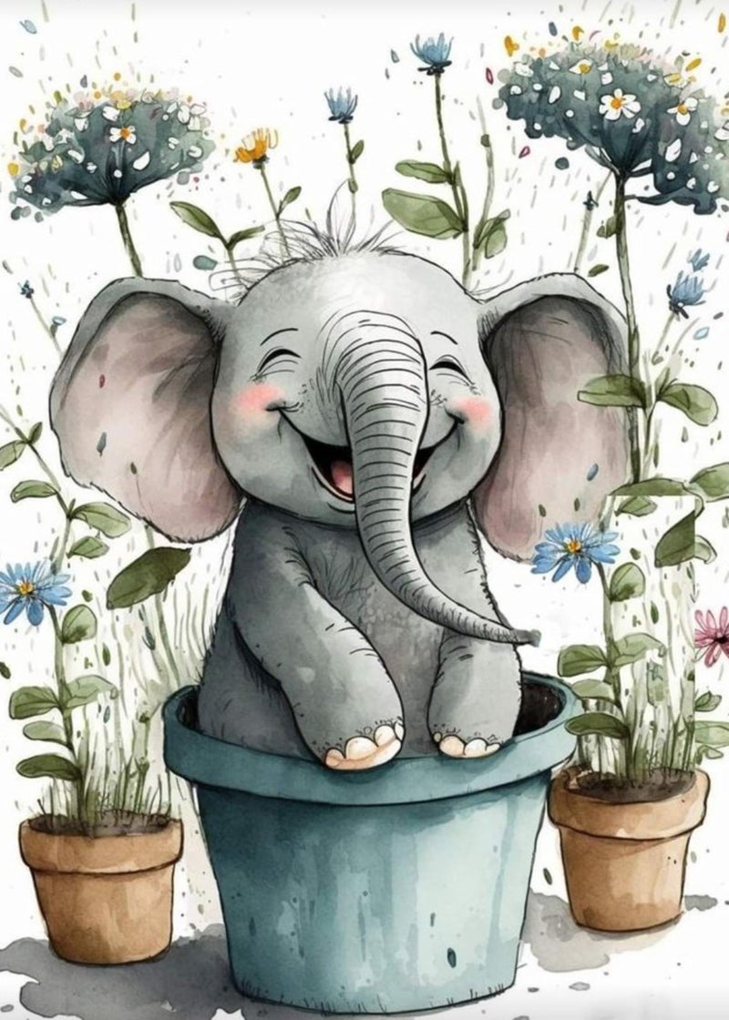 FOXKISS Baby Elephant Diamond Art Painting Kits for Adults Full Drill Diamond Dots Paintings for Beginners Round 5D Paint with Diamonds Pictures Gem Art Painting Kits DIY Crafts Kits 12x16inch