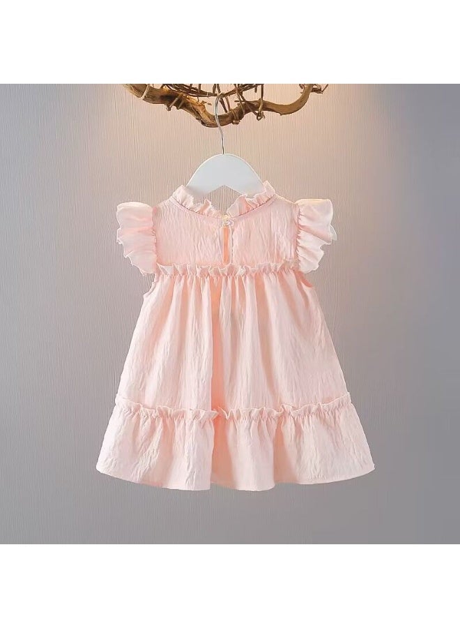 A.M Summer Solid Tulip Little Flying Sleeves Dress for Kids Girl Cute Pink Princess Dress for Baby Children with   Small Hand Bag - Image 3