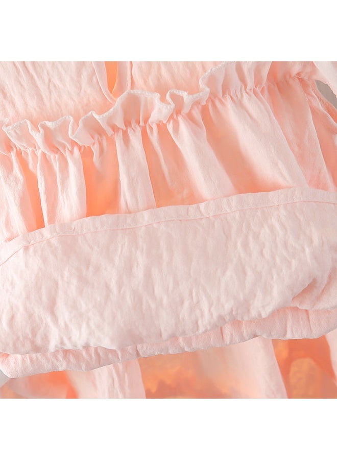 A.M Summer Solid Tulip Little Flying Sleeves Dress for Kids Girl Cute Pink Princess Dress for Baby Children with   Small Hand Bag - Image 4