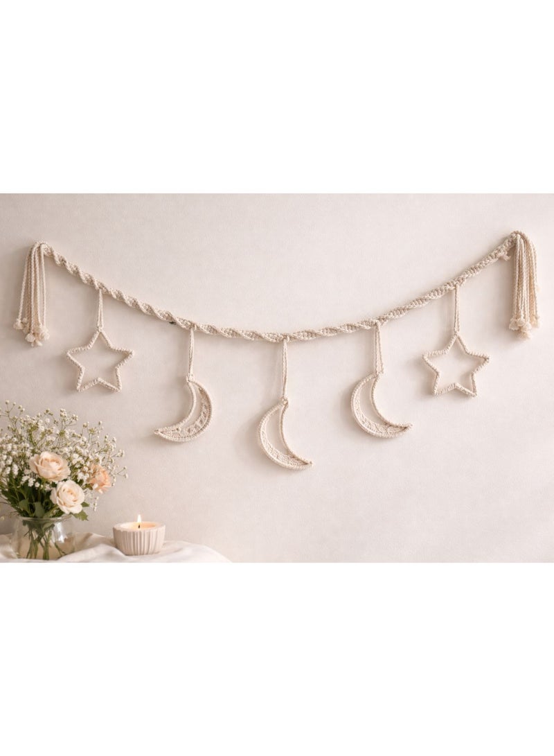 NAMA Macrame crescent and star decorative branch, a warm Ramadan touch. Length: 100 cm - Image 1