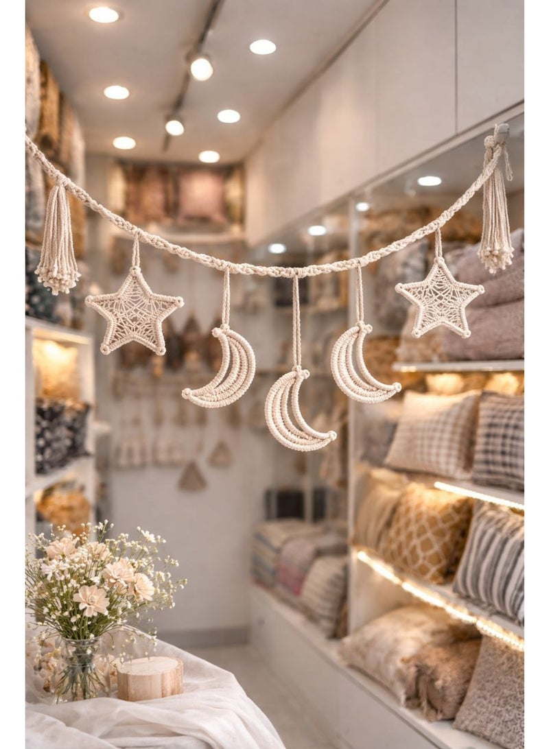 NAMA Macrame crescent and star decorative branch, a warm Ramadan touch. Length: 100 cm - Image 2