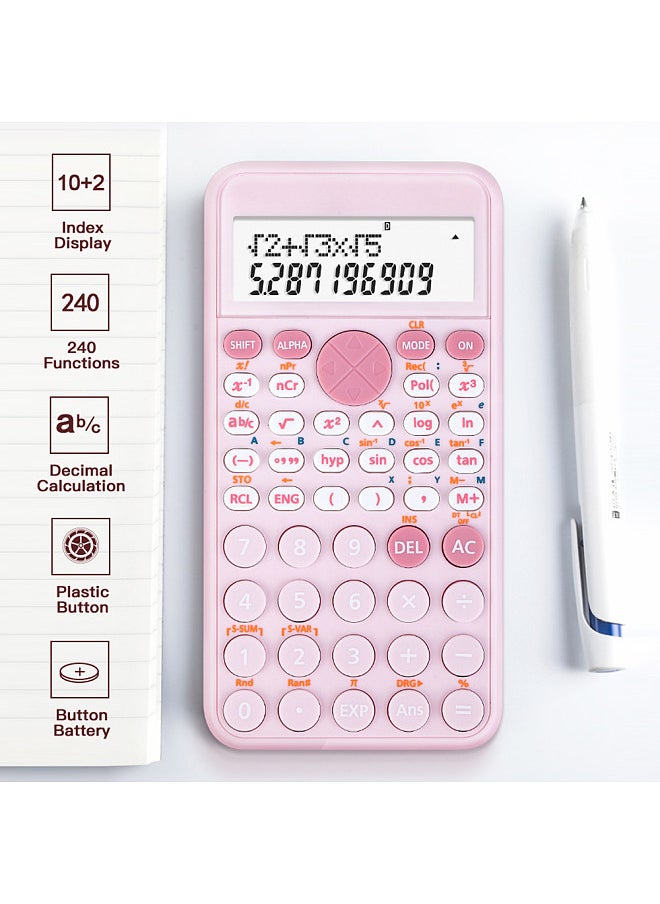 Scientific Calculators Cute Desktop Calculator with 240 Functions 2 Line LCD Screen Ideal for Students School Office Portable to Carry - Light Blue