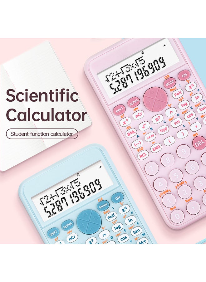 Scientific Calculators Cute Desktop Calculator with 240 Functions 2 Line LCD Screen Ideal for Students School Office Portable to Carry - Light Blue
