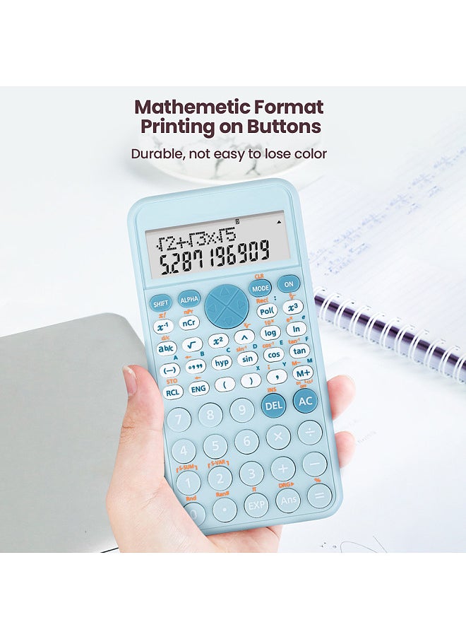 Scientific Calculators Cute Desktop Calculator with 240 Functions 2 Line LCD Screen Ideal for Students School Office Portable to Carry - Light Blue