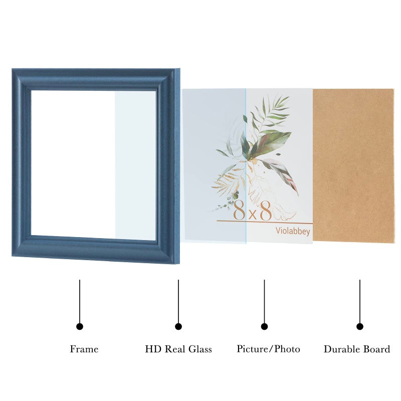 VIOLABBEY 8x8 Picture Frame Set of 4  8 x 8 Square Picture/Photo Frame for Wall Mounted or Tabletop Display  Real Glass  Family Friends Gift (Green+White+Grey+Blue) - Image 4