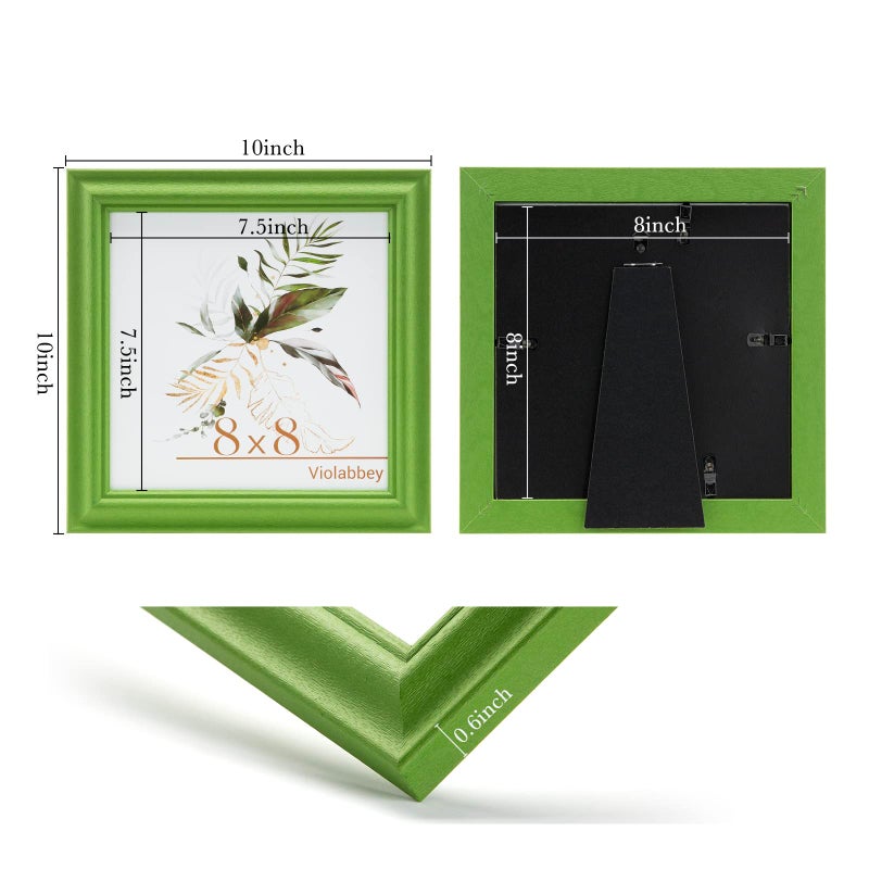 VIOLABBEY 8x8 Picture Frame Set of 4  8 x 8 Square Picture/Photo Frame for Wall Mounted or Tabletop Display  Real Glass  Family Friends Gift (Green+White+Grey+Blue) - Image 3