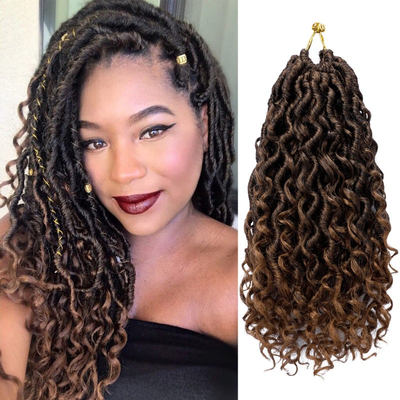 Dorsanee Goddess Locs Crochet Hair 10 Inch 7 Packs Ombre Brown Boho Faux Locs Crochet Hair for Black Women Pre Looped Crochet Locs with Curly Ends 1B30
