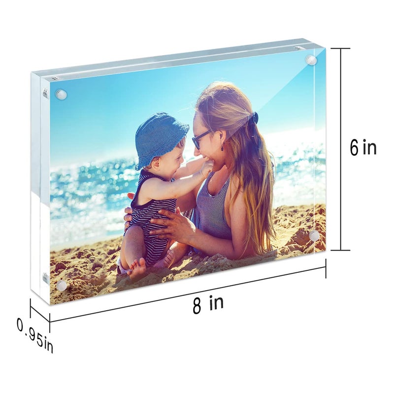 HELPLEX Acrylic Frame  2 Pack 6x8 Acrylic Picture Frames  24mm Thicker Frameless Clear Frame Double Sided Magnetic Frame  Free Standing Desktop Display Stand Acrylic Frames - Image 3