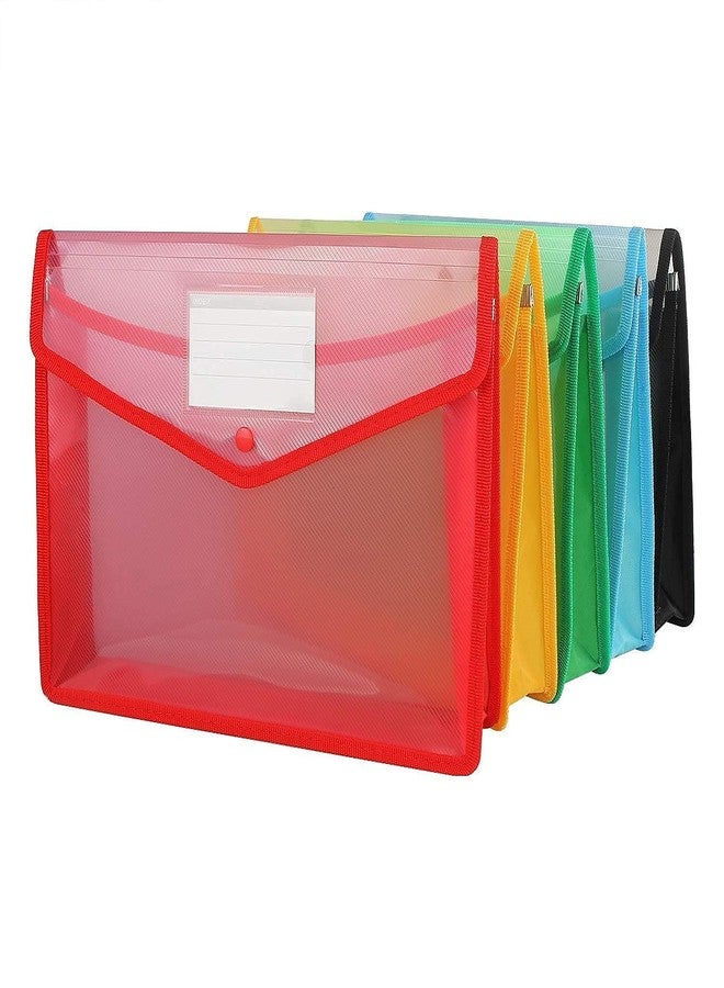 Rangwell Transparent Poly-Plastic A4 Storage Envelope Folder Bag with Snap Button for Documents, File, Certificate -Set of 5 - Image 1