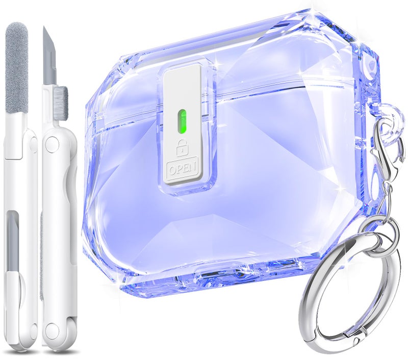 R-fun Rfun for AirPods Pro 3 Case Transparent NonYellowing with Cleaning Kit Keychain Auto PopUp Lid Design for AirPods Pro 3rd Generation Case Compatible with Magsafe Clear Purple - Image 2