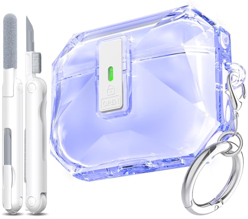 R-fun Rfun for AirPods Pro 3 Case Transparent NonYellowing with Cleaning Kit Keychain Auto PopUp Lid Design for AirPods Pro 3rd Generation Case Compatible with Magsafe Clear Purple - Image 1