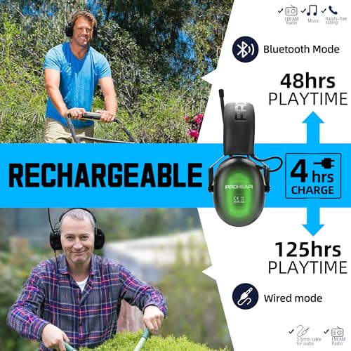 PROHEAR 033 Upgraded Bluetooth 5.4 Hearing Protection Headphones with FM/AM Radio - 25dB NRR Safety Earmuffs, Rechargeable, 48H Playtime for Mowing, Workshops, and Snowblowing - Black - Image 2
