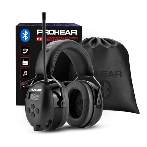 PROHEAR 033 Upgraded Bluetooth 5.4 Hearing Protection Headphones with FM/AM Radio - 25dB NRR Safety Earmuffs, Rechargeable, 48H Playtime for Mowing, Workshops, and Snowblowing - Black - Image 1